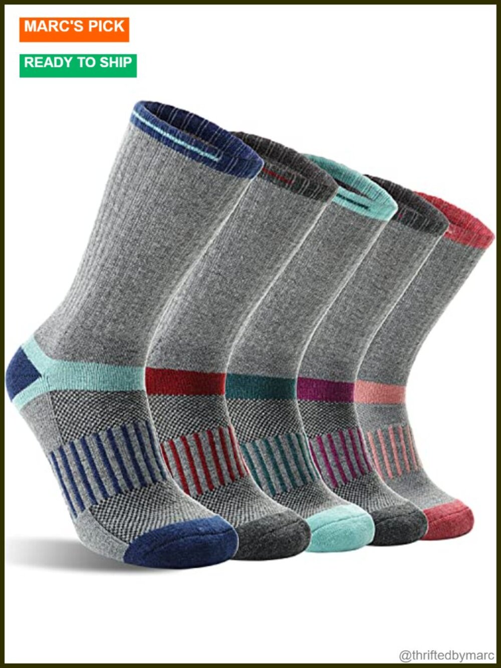 5 Pairs Merino Wool Hiking Socks Warm Thermal Cushioned Moisture Wicking